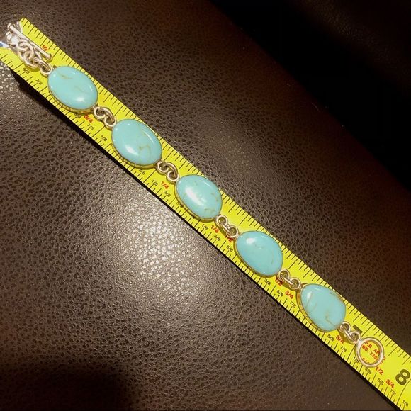 SOUTHWESTERN Mexico Sterling Silver Turquoise Cabochon Linked Bracelet - Picture 5 of 6